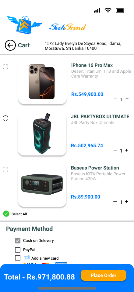 TechTrend Checkout Page